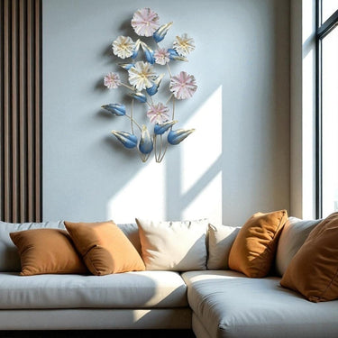 Vertical Metal Flower Wall Sculpture - Artistic Floral Artwork for Bedroom, Hall & Office (41 x 27 Inches)